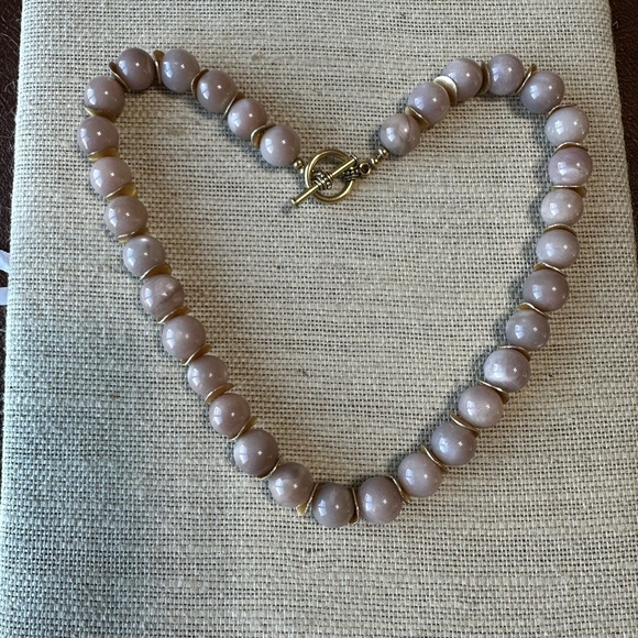 Pink Moonstone & brass disc bead necklace . 18 1/2 inches long. - Picture 3 of 4